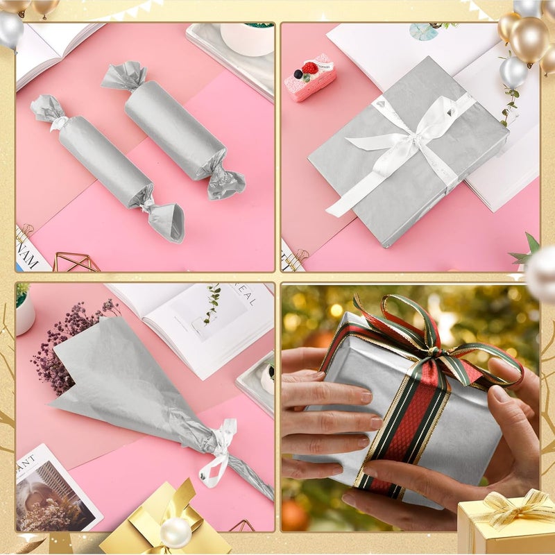 Hlonon Silver Tissue Paper for Gift Bags - 30 Sheets of Silver Wrapping Tissue Paper Bulk Packaging Paper for Weddings Birthday DIY Project Christmas Gift Wrapping Crafts Decor (14 x 20 Inch) - Image 5
